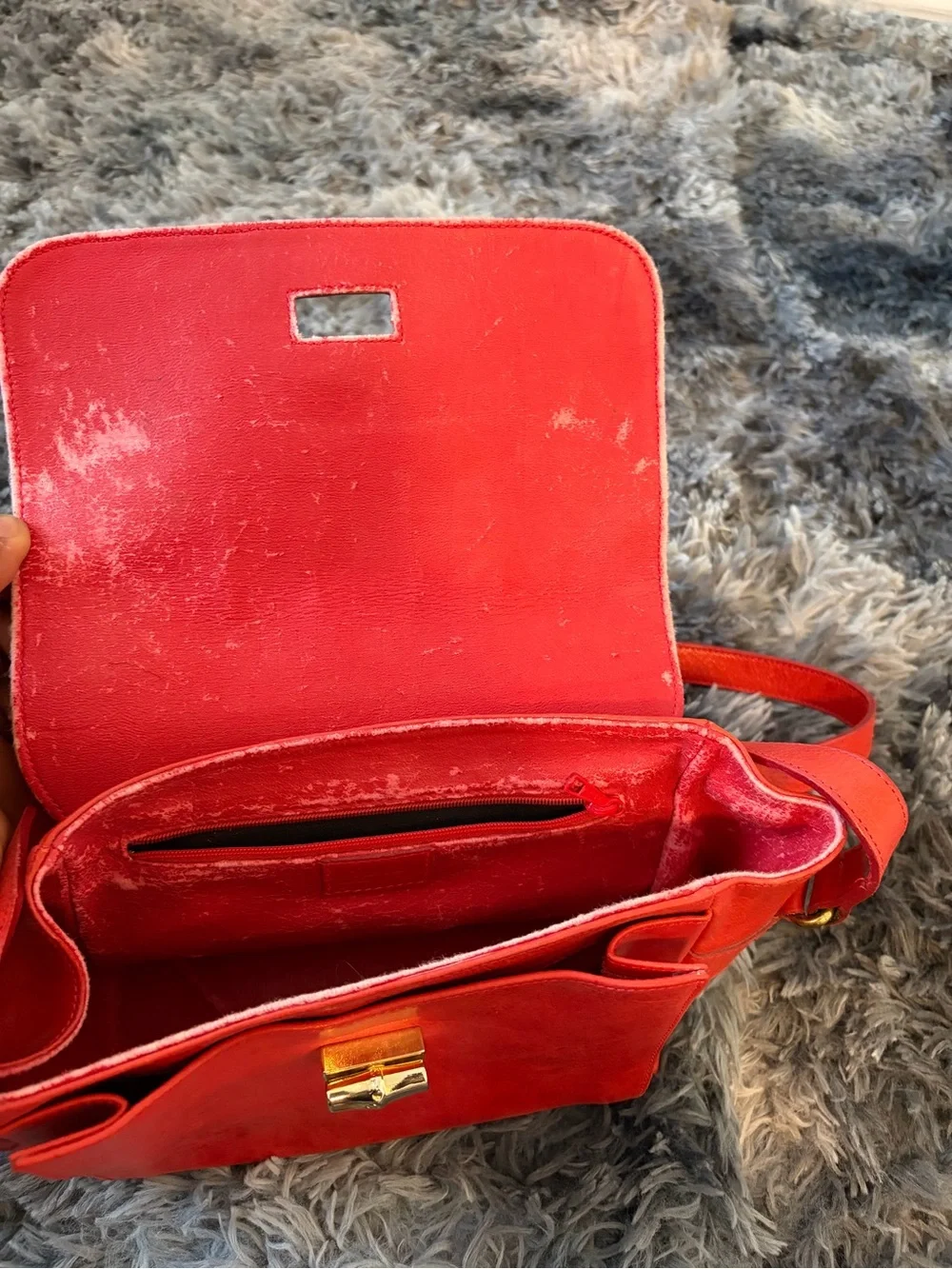 Vintage FURLA Red Leather Crossbody Bag Made in Italy Turnlock Shoulder Purse